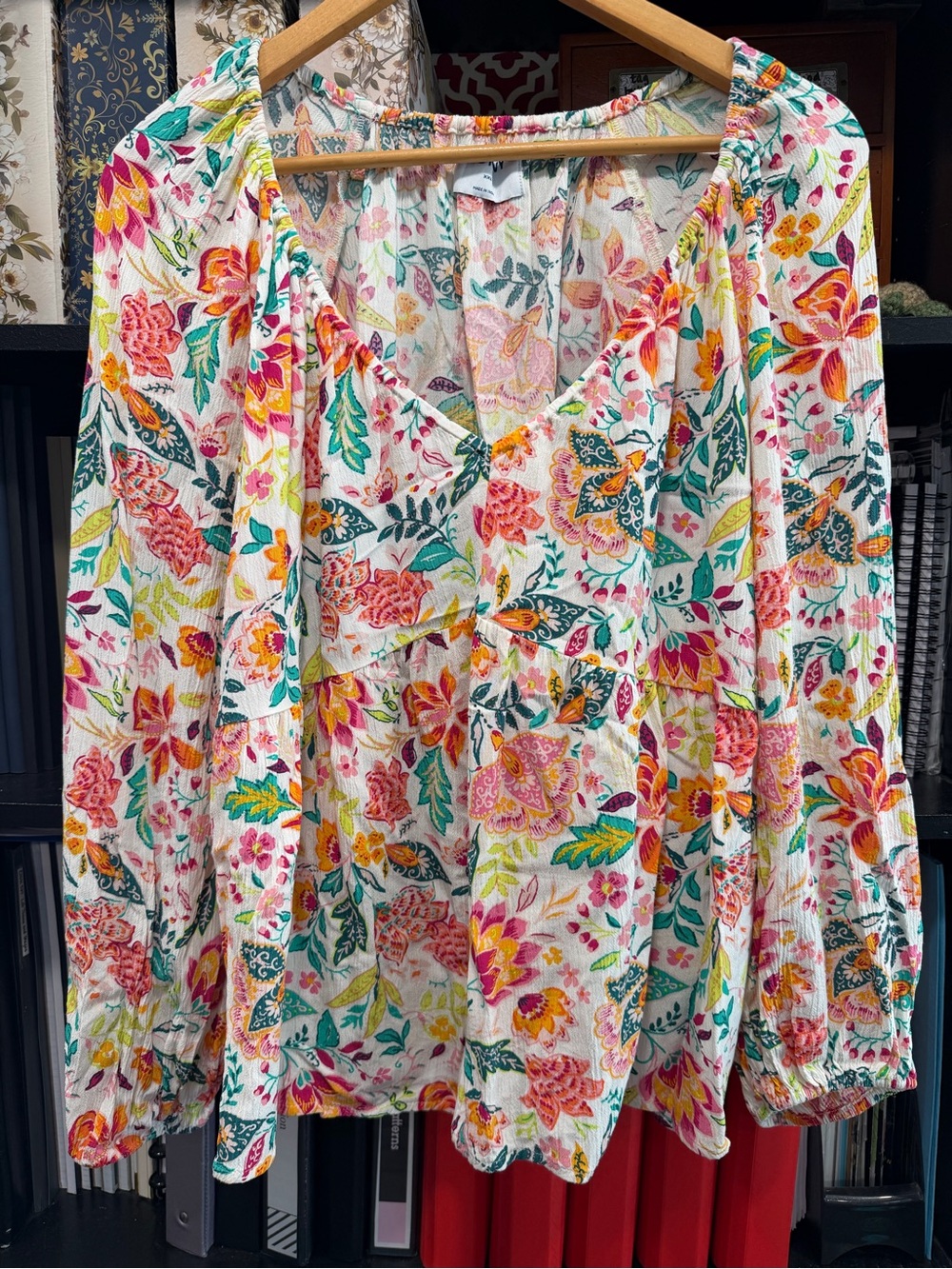 Old Navy Floral Peasant Blouse - White, Pink, Green, Yellow, Orange